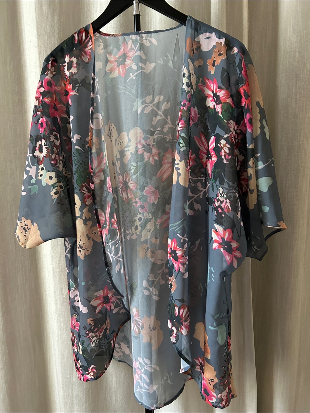 Sheer Floral Kimono in Slate Blue and Pink AND Closure Clasp